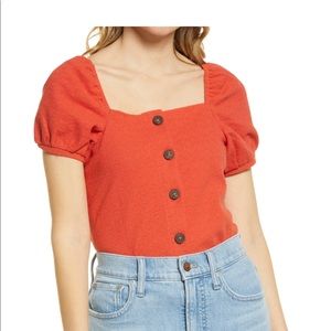 Madwell jacquard square neck puff sleeve top